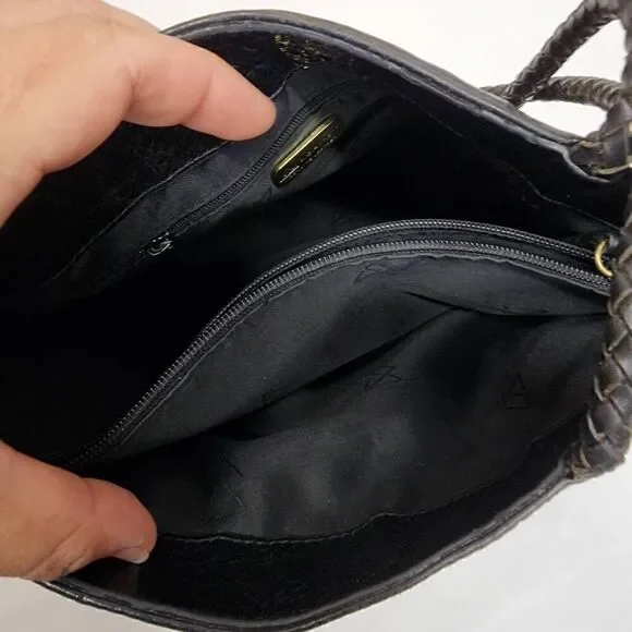 A. Gianneti Vintage Italian Leather Black Croc Embossed Handbag - Picture 9 of 10